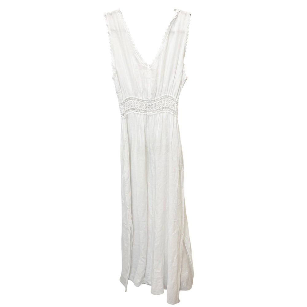 Terzo Millennio White Linen Crochet Lace Maxi Dress Made in Italy Size Large